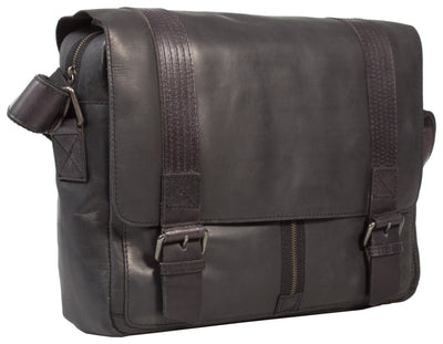 UBERBAG GREY BLACK LEATHER MILITARY MESSENGER / MAN BAG