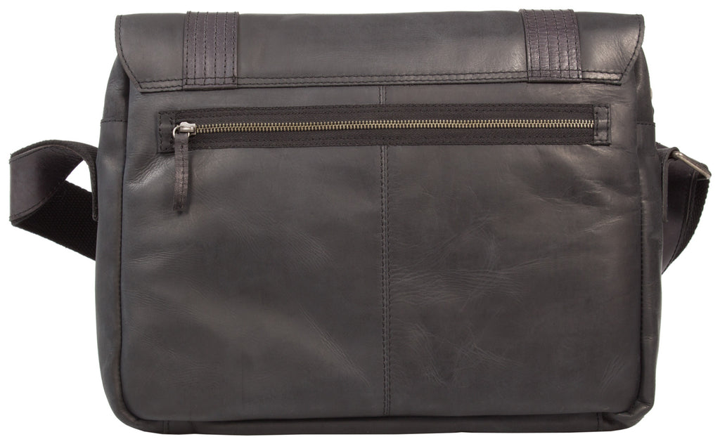 UBERBAG GREY BLACK LEATHER MILITARY MESSENGER / MAN BAG