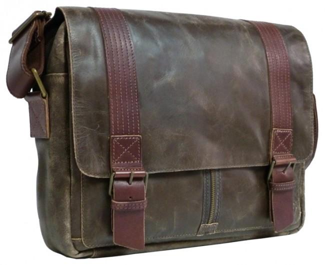UBERBAG DARK BROWN LEATHER MILITARY MESSENGER / MAN BAG