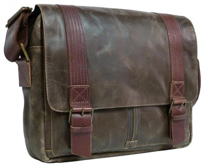 UBERBAG DARK BROWN LEATHER MILITARY MESSENGER / MAN BAG