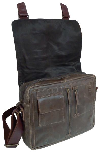 UBERBAG DARK BROWN LEATHER MILITARY MESSENGER / MAN BAG