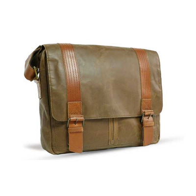 UBERBAG OLIVE BROWN/ TAN LEATHER MILITARY MESSENGER / MAN BAG