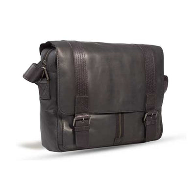 UBERBAG GREY BLACK LEATHER MILITARY MESSENGER / MAN BAG