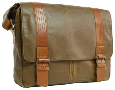 UBERBAG OLIVE BROWN/ TAN LEATHER MILITARY MESSENGER / MAN BAG