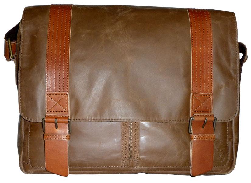UBERBAG OLIVE BROWN/ TAN LEATHER MILITARY MESSENGER / MAN BAG