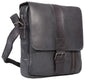 UBERBAG GREY BLACK LEATHER MILITARY SMALL N/S MESSENGER / MAN BAG