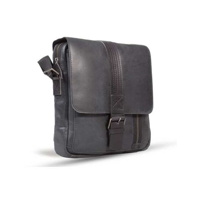 UBERBAG GREY BLACK LEATHER MILITARY SMALL N/S MESSENGER / MAN BAG