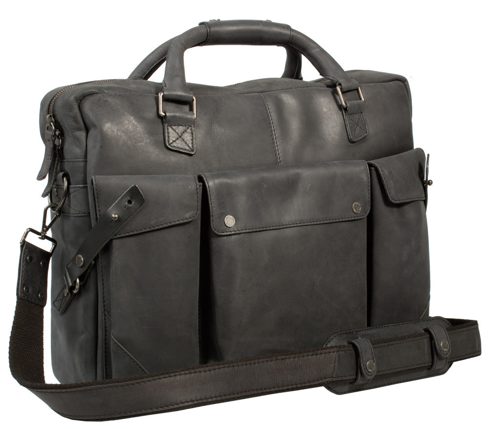 UBERBAG INSIGNIA GRAPHITE GREY/ BLACK LEATHER PORTFOLIO / MESSENGER BAG