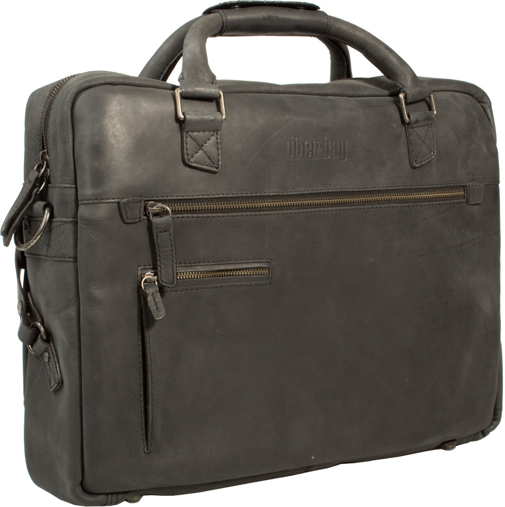 UBERBAG INSIGNIA GRAPHITE GREY/ BLACK LEATHER PORTFOLIO / MESSENGER BAG