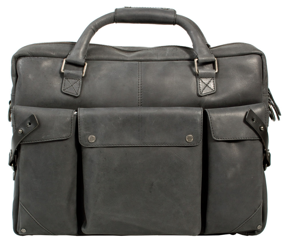 UBERBAG INSIGNIA GRAPHITE GREY/ BLACK LEATHER PORTFOLIO / MESSENGER BAG