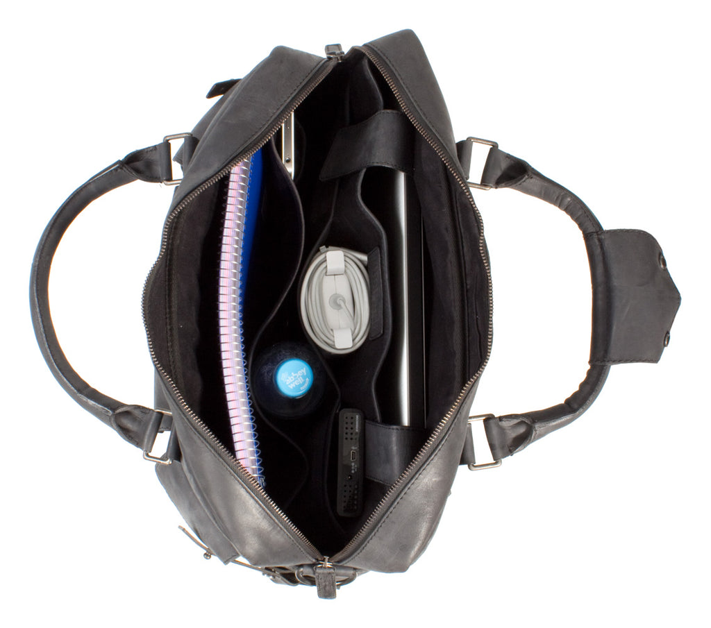 UBERBAG INSIGNIA GRAPHITE GREY/ BLACK LEATHER PORTFOLIO / MESSENGER BAG