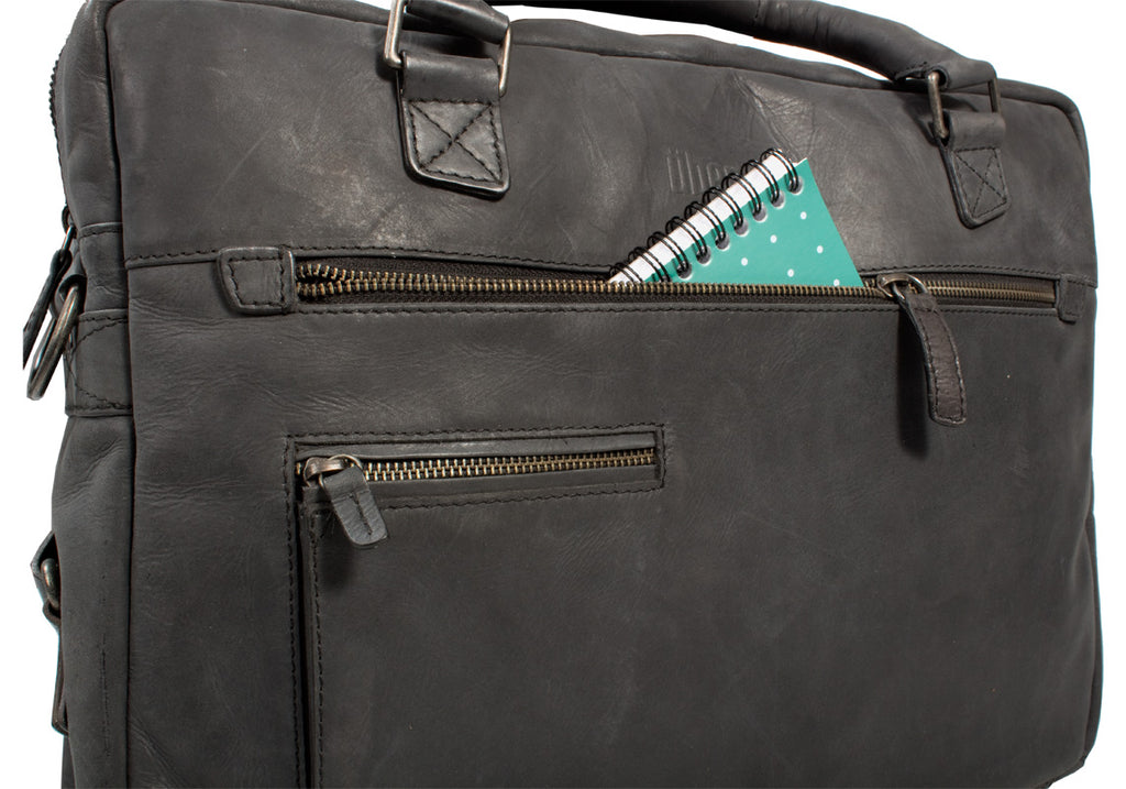 UBERBAG INSIGNIA GRAPHITE GREY/ BLACK LEATHER PORTFOLIO / MESSENGER BAG