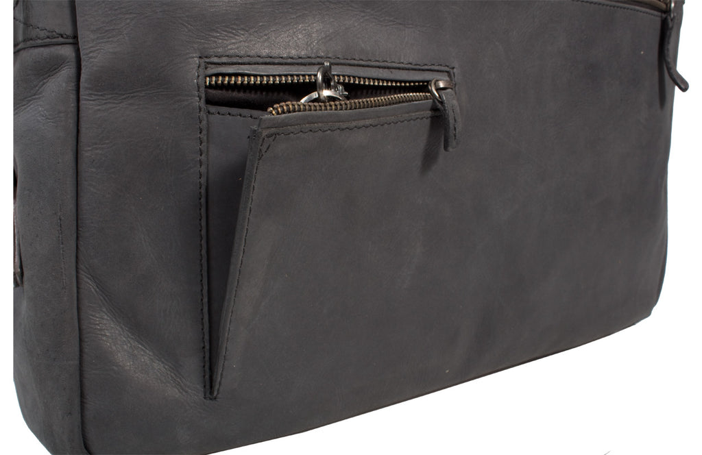 UBERBAG INSIGNIA GRAPHITE GREY/ BLACK LEATHER PORTFOLIO / MESSENGER BAG