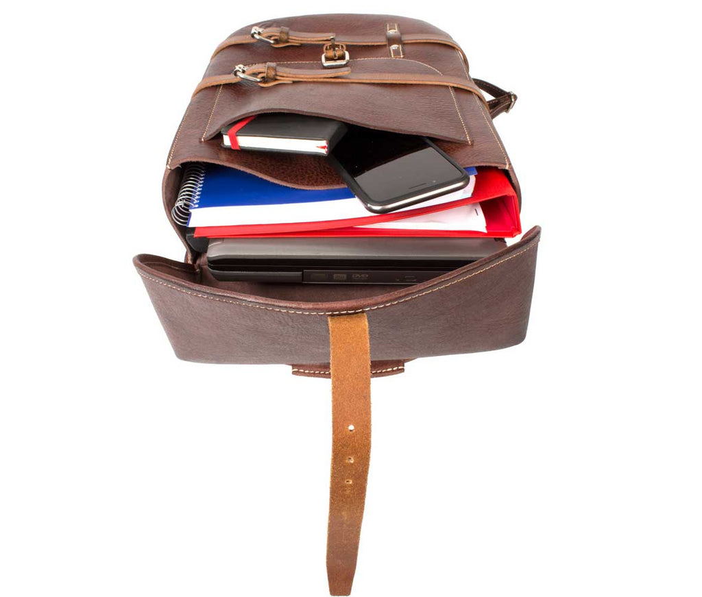 UBERBAG VINTAGE SWISS ARMY BROWN LEATHER BACKPACK