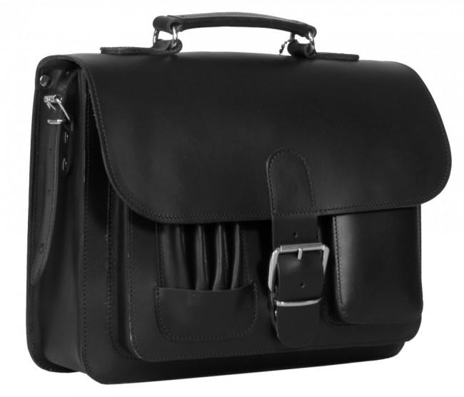 MAYFAIR VEGETABLE TANNED BLACK LEATHER SMALL SATCHEL / BACKPACK